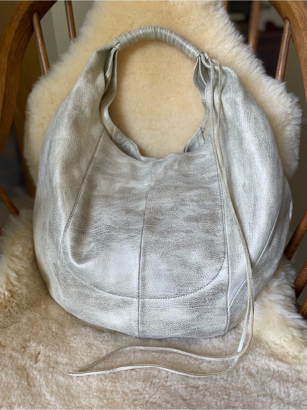 HOBO Metallic Leather Hobo Bag Eclipse Medium Boho Slouchy Neutral Gold Tan